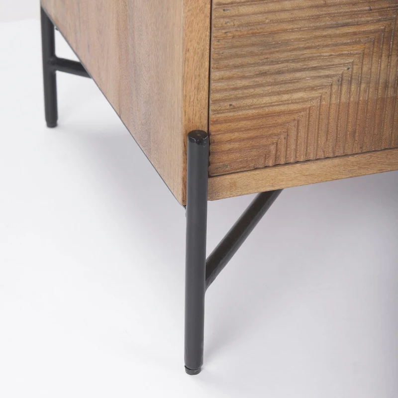 Cairo Light Brown Solid Wood w/ Black Iron Frame & 2 Drawer Accent Table - 22L x 22W x 26H