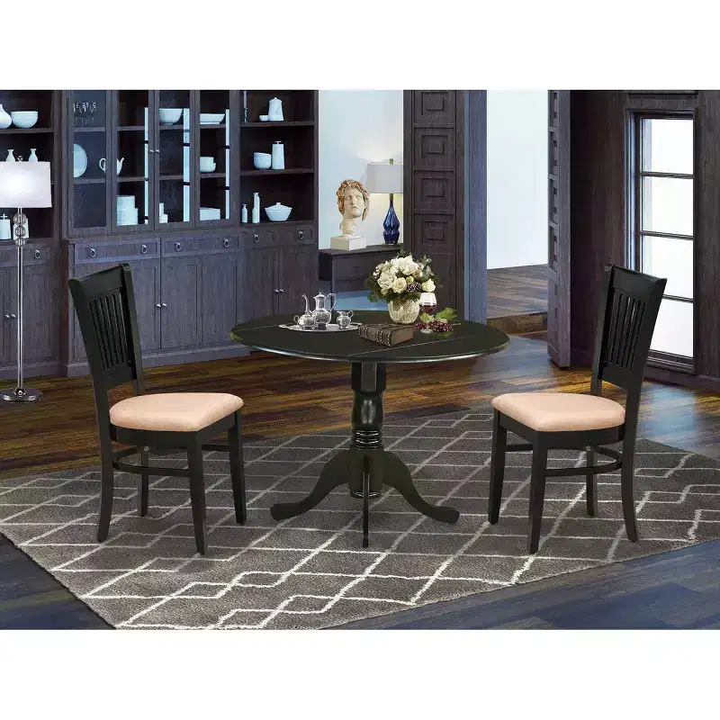 HomeStock Black Modern Drop Leaf Wooden Dining Table Set