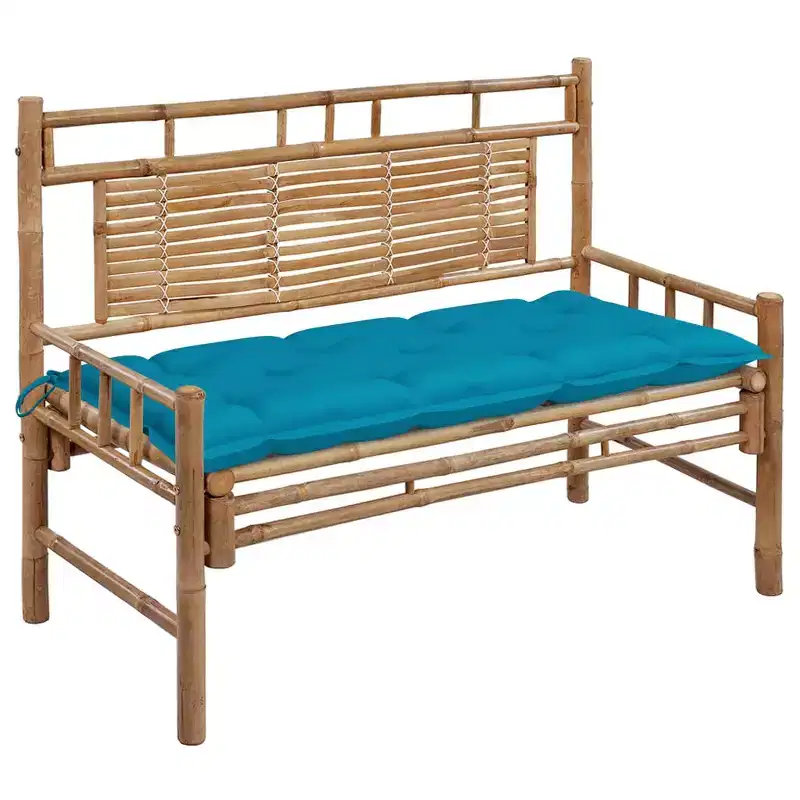 Garden Bench Light Blue Cushion, Natural Bamboo Bamboo 47.2 in