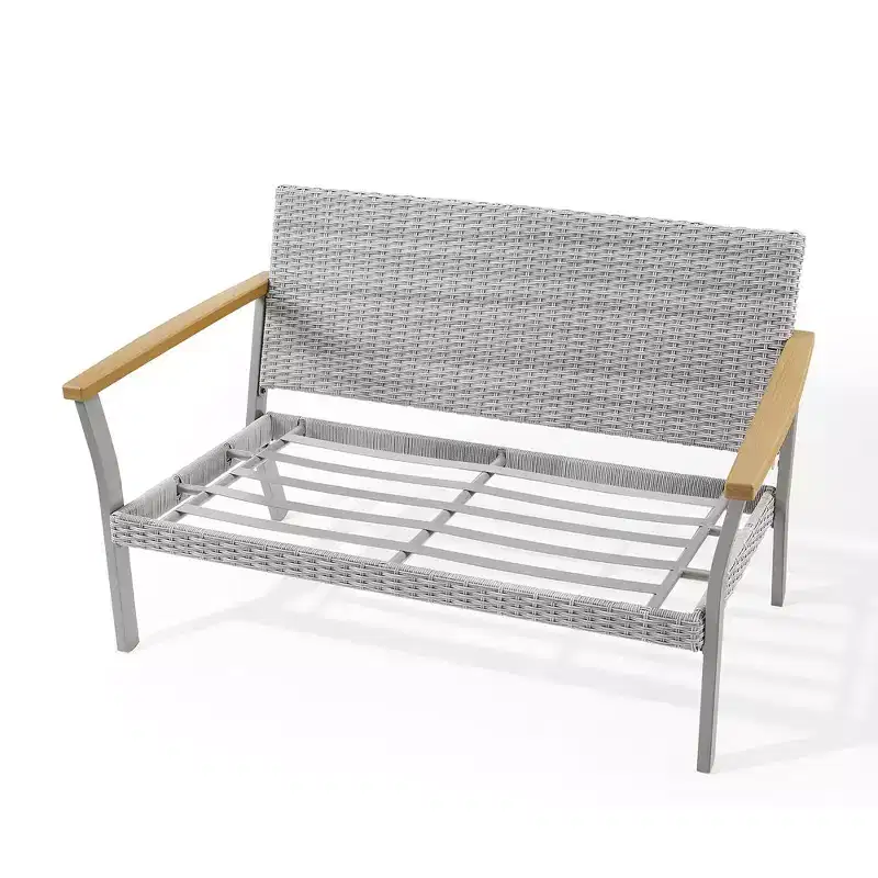 SONGMICS HOME Sencillo Collection - Loveseat, 2-Seat Sofa, Lounge Chair, Patio Seat, with Faux Wood Armrests,Gray and Beige