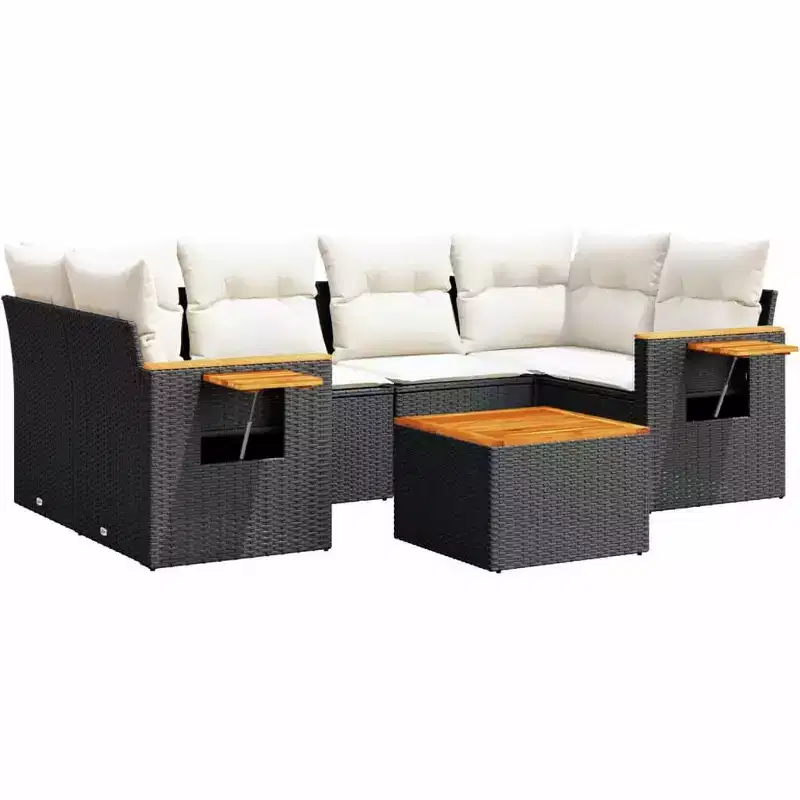 vidaXL 7 Piece Patio Sofa Set with Cushions Black Poly Rattan