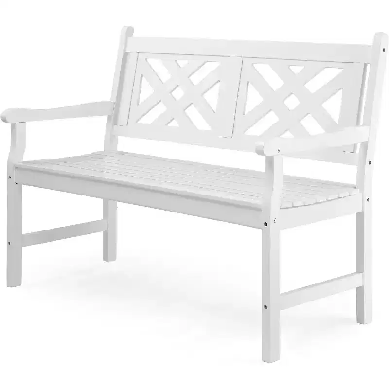 VINGLI 50 Outdoor Wood Bench, All Weather Resistant White Wooden Porch, 800lb Capacity Garden Bench for Yard Patio Park Outside