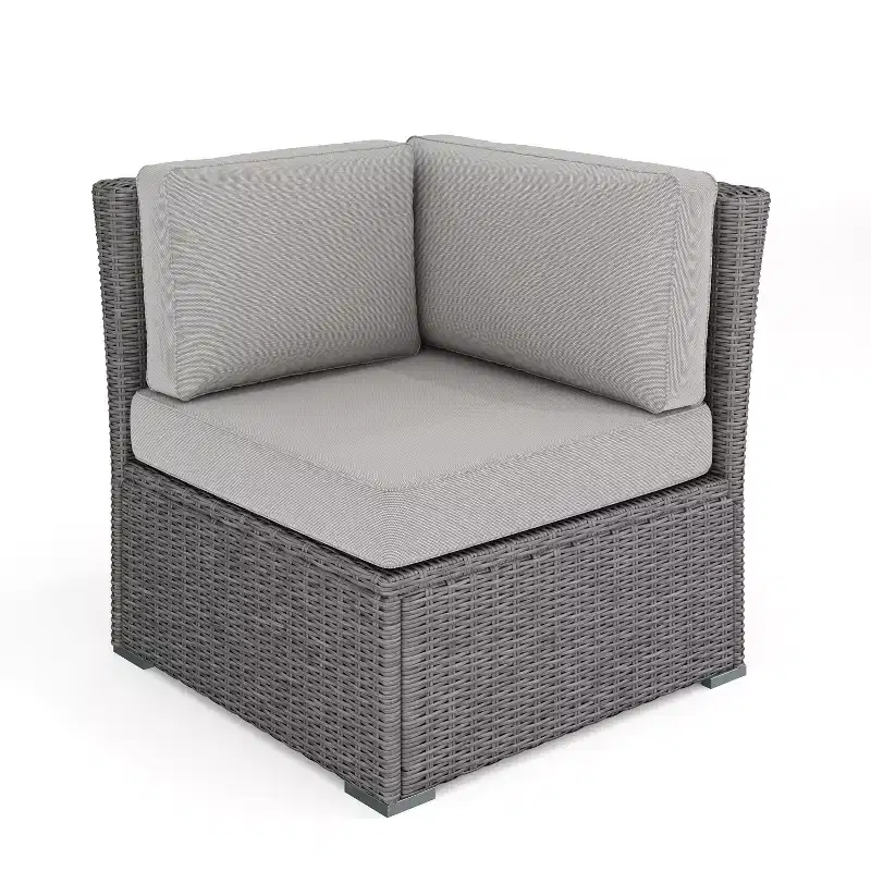 Martha Stewart Bedford Indoor-Outdoor Modular Patio Sectional Sofa Corner Seat in Rattan Wicker with All-Weather Cushions
