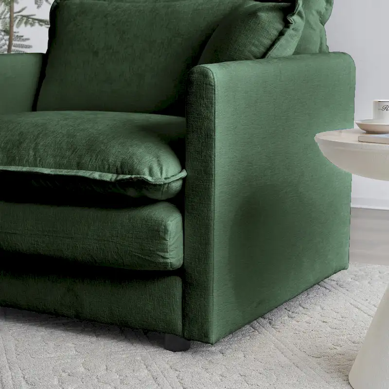 Comfy Deep Single Seat Sofa Upholstered Reading Armchair Living Room Chair Green Chenille Fabric , 1 Toss Pillow