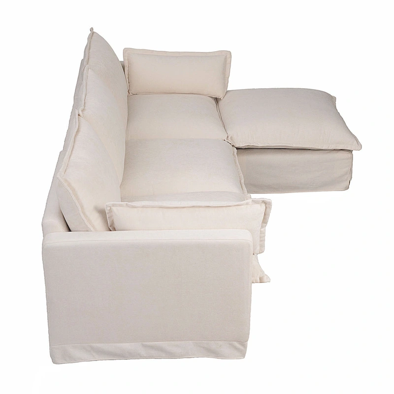 93.31 Faux Linen Modular Sectional Sofa with Ottoman, Wood Frame
