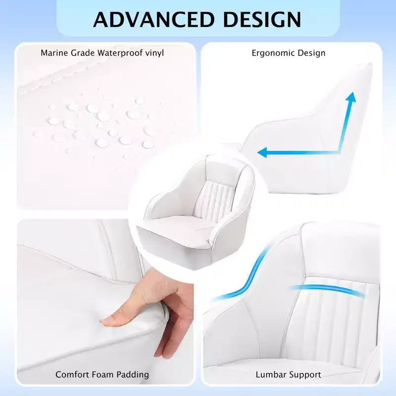 Pontoon Captain Bucket Seat With Thickened Sponge Padding, Fishing Chairs for Boats, Sightseeing, Speedboat, Canoe - 1-Piece