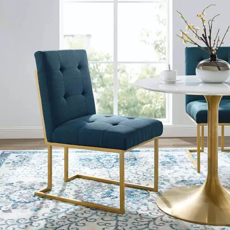 Privy Gold Stainless Steel Upholstered Fabric Dining Accent Chair - Modway