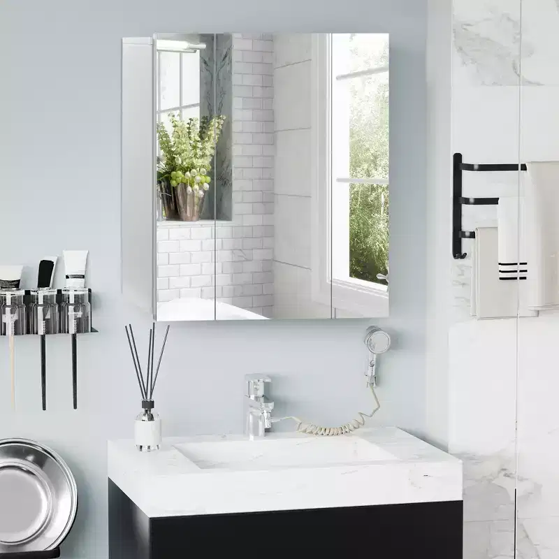Wall Mounted Mirror Cabinet – Bathroom Medicine Cabinet with 3 Doors & Adjustable Shelves
