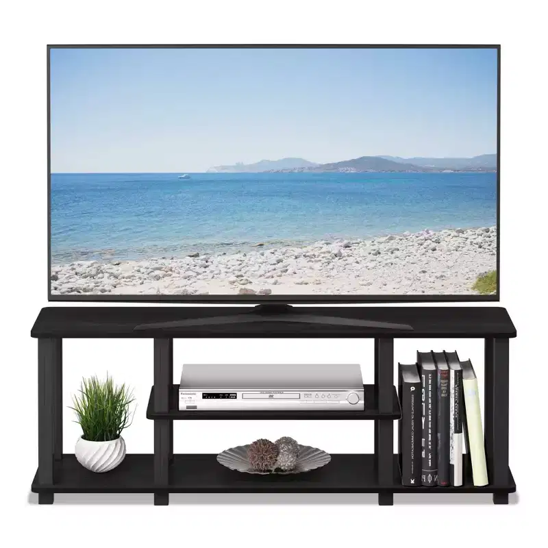 3-Tier TV Stand Console Table Media Entertainment Center with Square Tube, Americano/Black