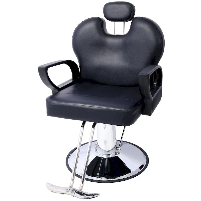 Black PU Leather All-Purpose Salon Barber Chair with 360° Swivel and Reclining Back for 1 Person