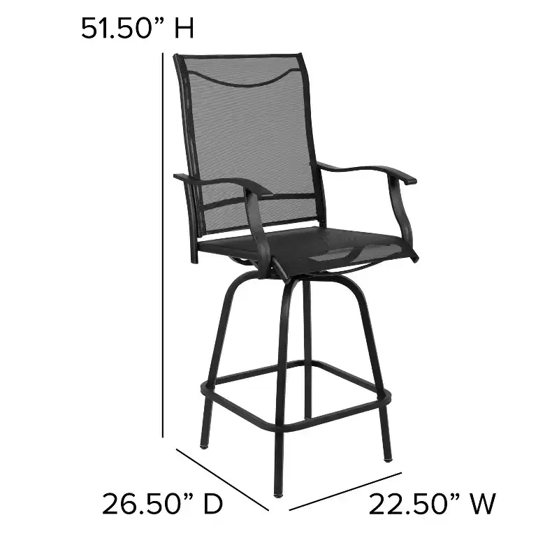 Merrick Lane Set of 2 Brett High Back Bar Height Swivel Patio Stools with Powder Coated Metal Frames and Textilene Upholstery