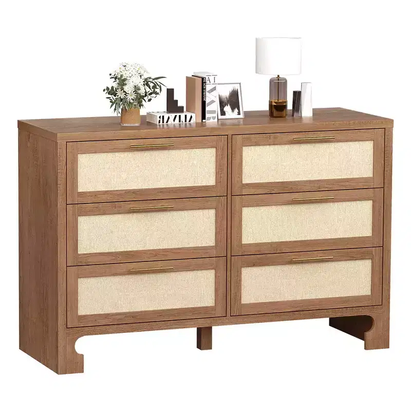 Garvee Dresser for Bedroom with 6 Drawers, Burlap Design Wood Drawer Dresser Chest of Drawers for Closet, Living Room, Hallway, Nursery, Kids Bedroom