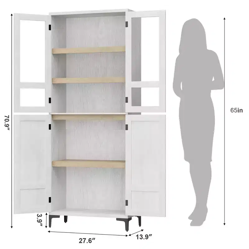COZONY 71 Inch Tall 5-Tier Storage Cabinet, 4-Door Pantry Organizer with Adjustable Shelves for Kitchen, Bathroom, Dining Room
