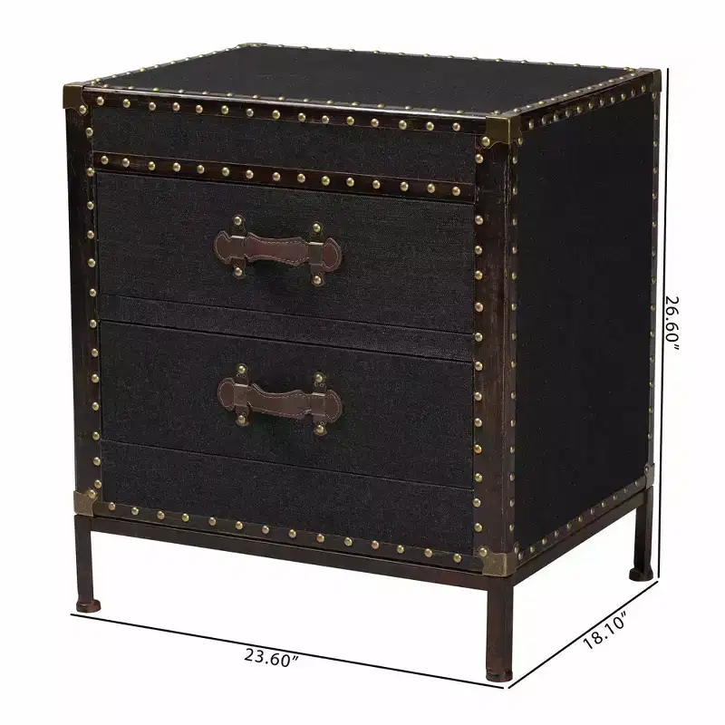 Canvas 2-Drawer End Table Trunk Black/Brown