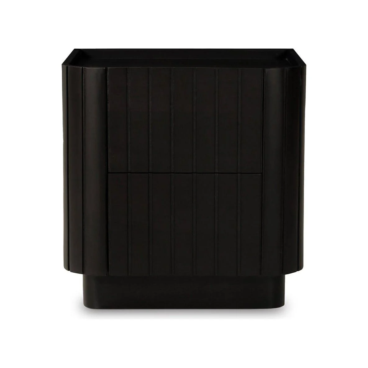 Modern Solid Acacia Black Nightstand with Ribbed Texture & Soft-Close Drawers for Bedroom