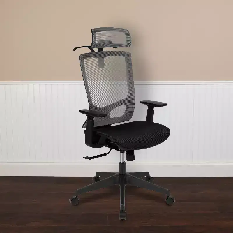 Ergonomic Mesh Office Chair with Synchro - Tilt, Pivot Adjustable Headrest, Lumbar Support, Coat Hanger and Adjustable Arms
