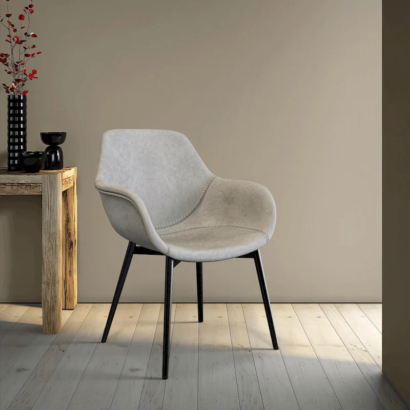 Markley Leather Dining Chair with Iron Legs Set of 4 Modern Accent Armchair