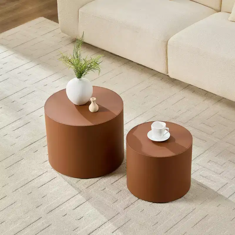 Ediva Modern Saddle Leather and Wood Accent Table