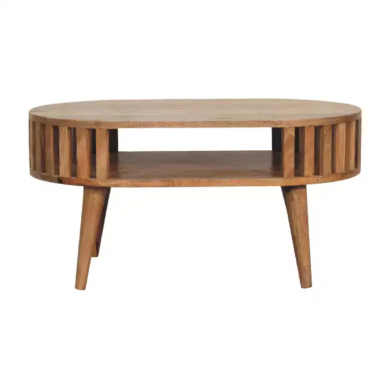 Solid Oak Wood Coffee Table - Natural Grain, 4-Leg Base