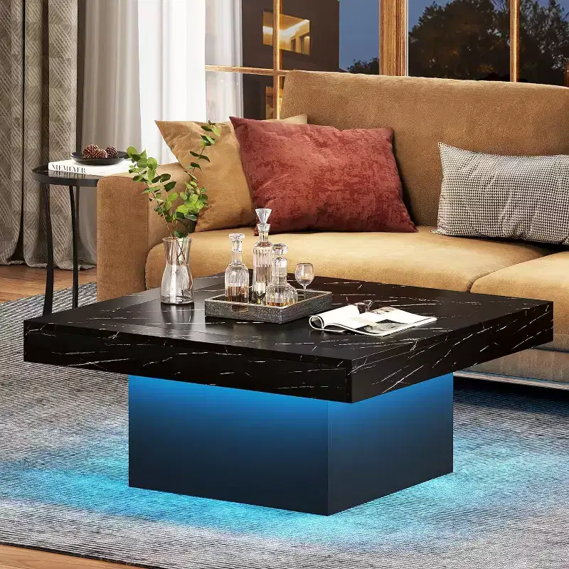 Lantine Farmhouse Square LED Table, Engineered Wood Coffee Table