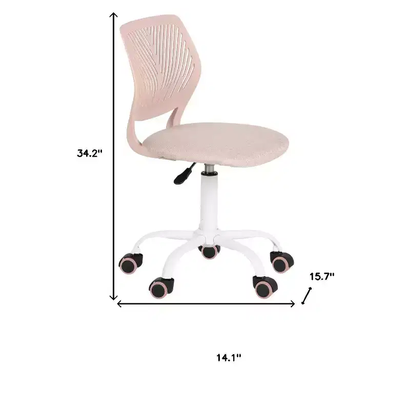HomeRoots Pale Pink and White Adjustable Height Swivel Rolling Office Chair