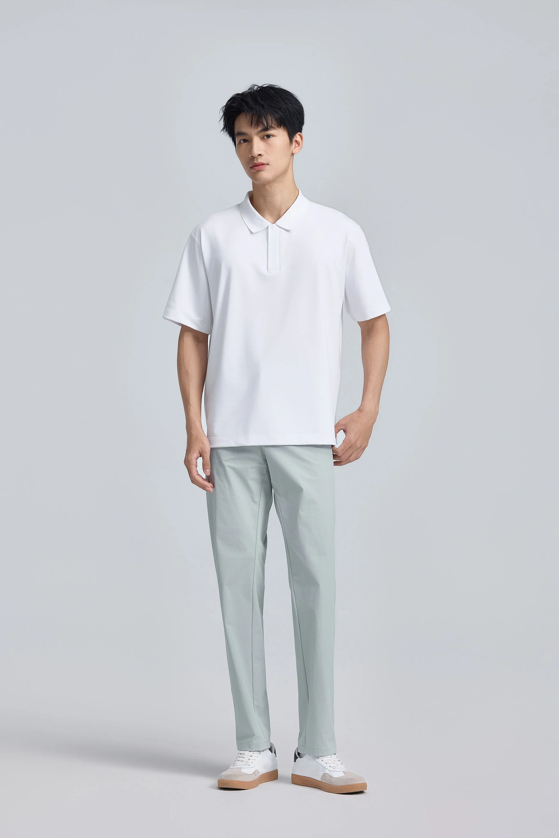 Zip-Up Polo – White