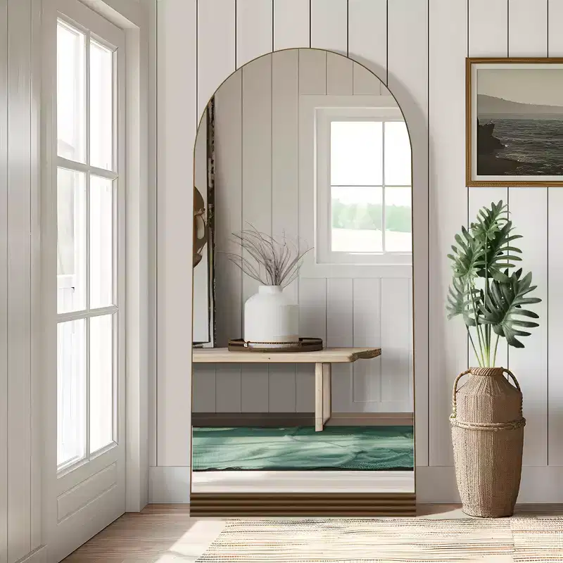 Brown Wooden Full-Length Mirror with Angular Base Design 180x80x2cm