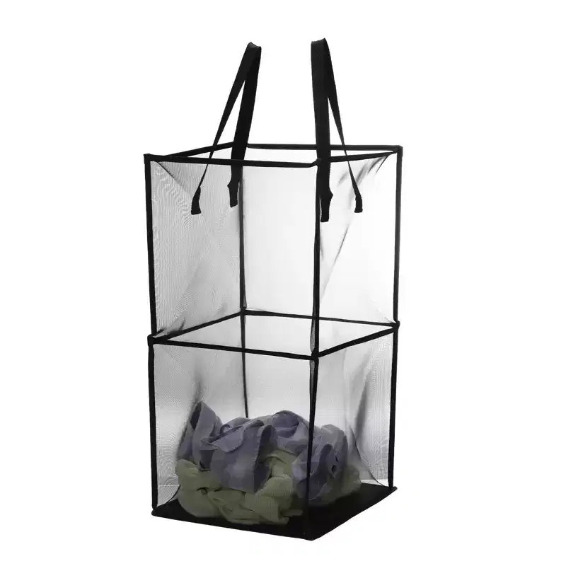 Unique Bargains Nylon Mesh Portable Reinforced Handles Laundry Hamper