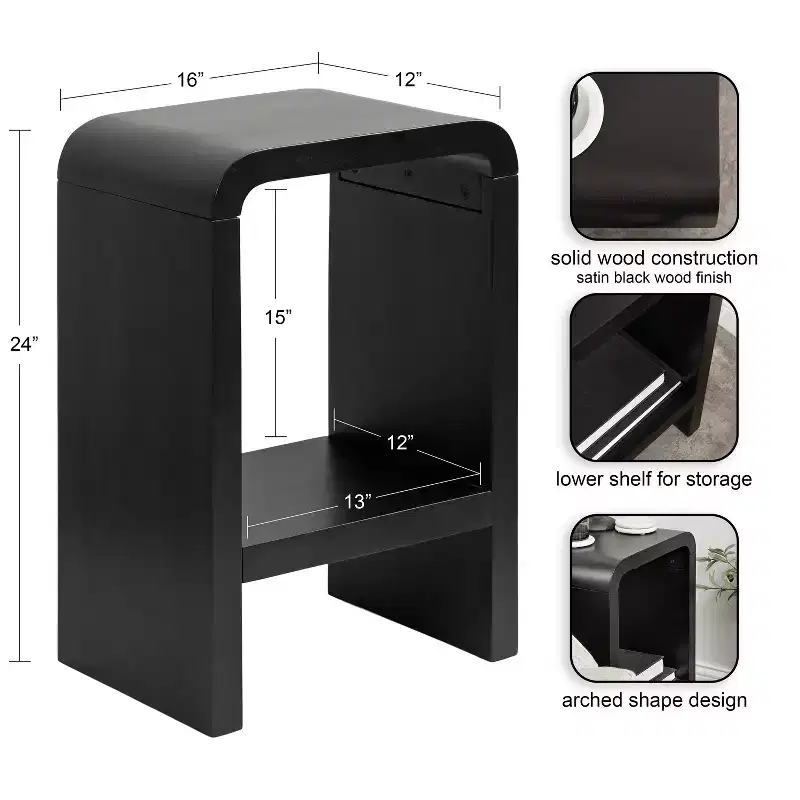Kate and Laurel Reddy Radius Arch Side Table, 16x12x24, Black