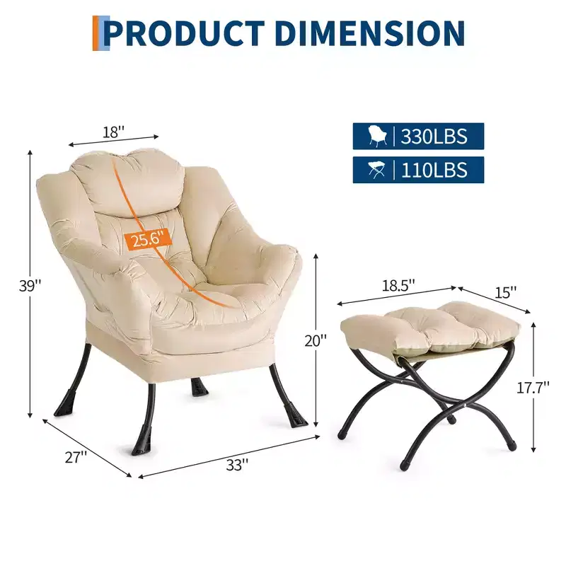 COZONY lazy chair with ottoman and pillow, comfy lounge chair with side pocket for living room bedroom office