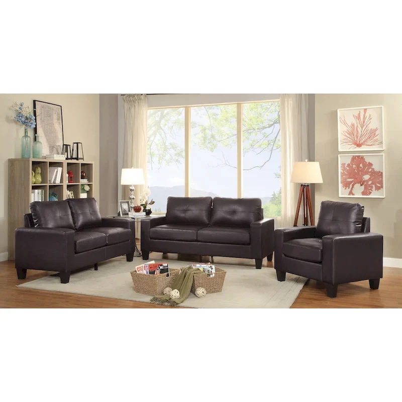 Newbury 58 in. W Flared Arm Faux Leather Straight Sofa - 32 L x 58 W x 36 H