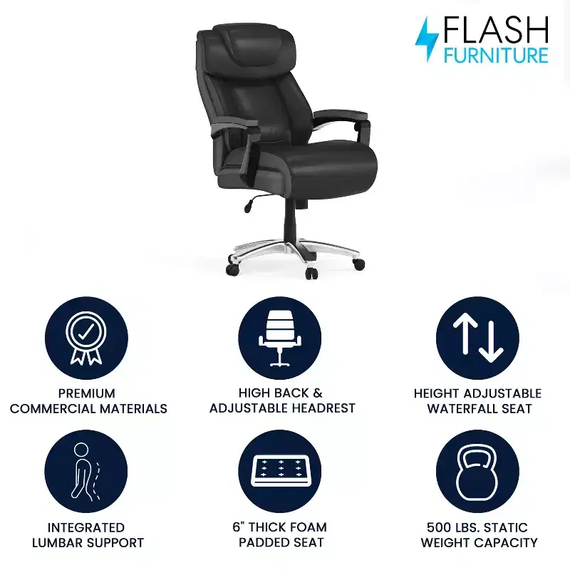 Flash Furniture HERCULES Series Big & Tall 500 lb. Rated LeatherSoft Executive Swivel Ergonomic Office Chair with Height Adjustable Headrest