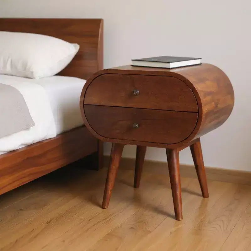 HomeRoots 24 Chestnut Solid Wood Oval Two Drawer Nightstand