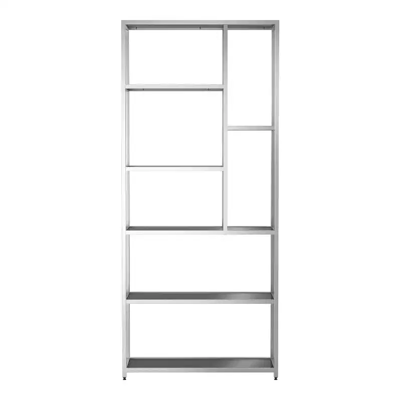 miBasics 90.5" Suncroft Glass Shelf Accent Bookcase Chrome: Luxury Glam Style, 7-Tier, Metallic Finish