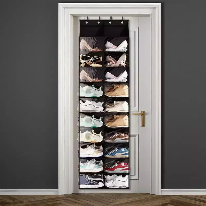 Over The Door Shoe Organizer, Hanging Shoe Rack - 20 Large Pockets, 10 Tier Oxford Fabric with 4 Metal Hooks, Fits Size 16 Shoes, 64H x 20W x 7D