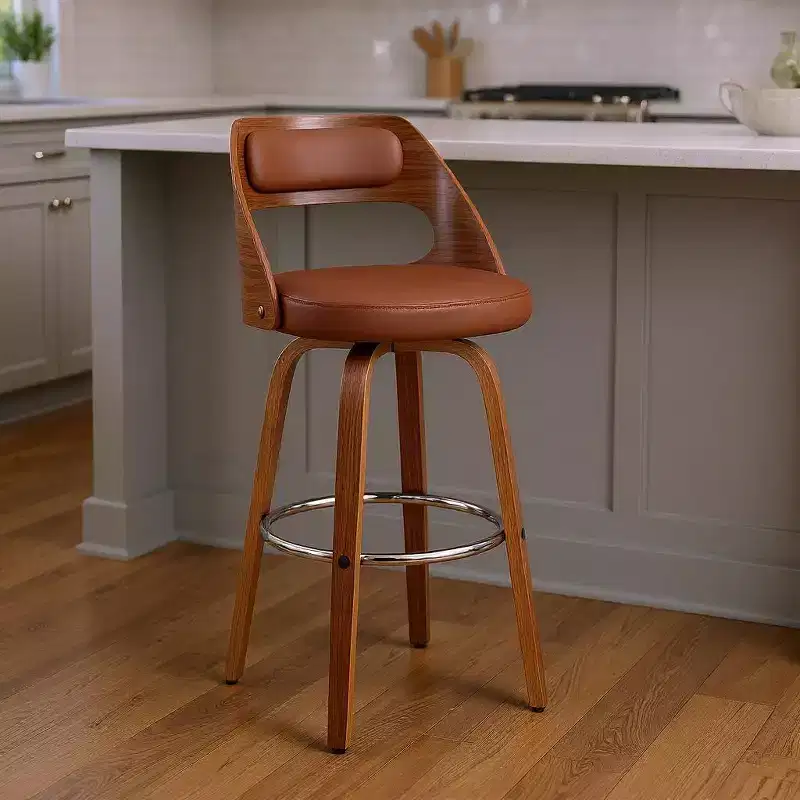 HomeRoots 26 Brown Faux Leather Swivel Counter Height Bar Chair