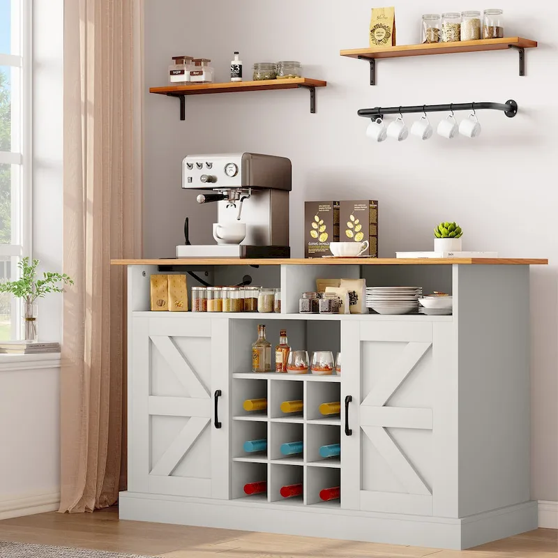 Moasis 47Farmhouse Coffee Bar Cabinet with Floating Shelf - 15.75D x 47.24W x 33.86H