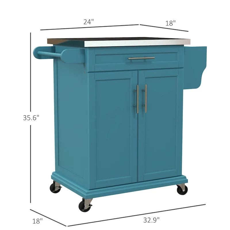 Kitchen Island on Wheels, Rolling Kitchen Cart with Stainless Steel Countertop, Drawer, Gray