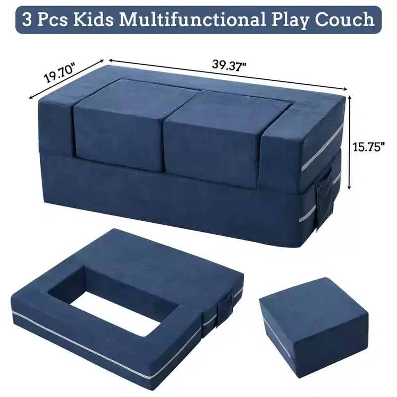 3PCs Toddler Convertible Sofa, Foam Couch Bed for Children, Modular Kids Sofa for Nursery Playroom