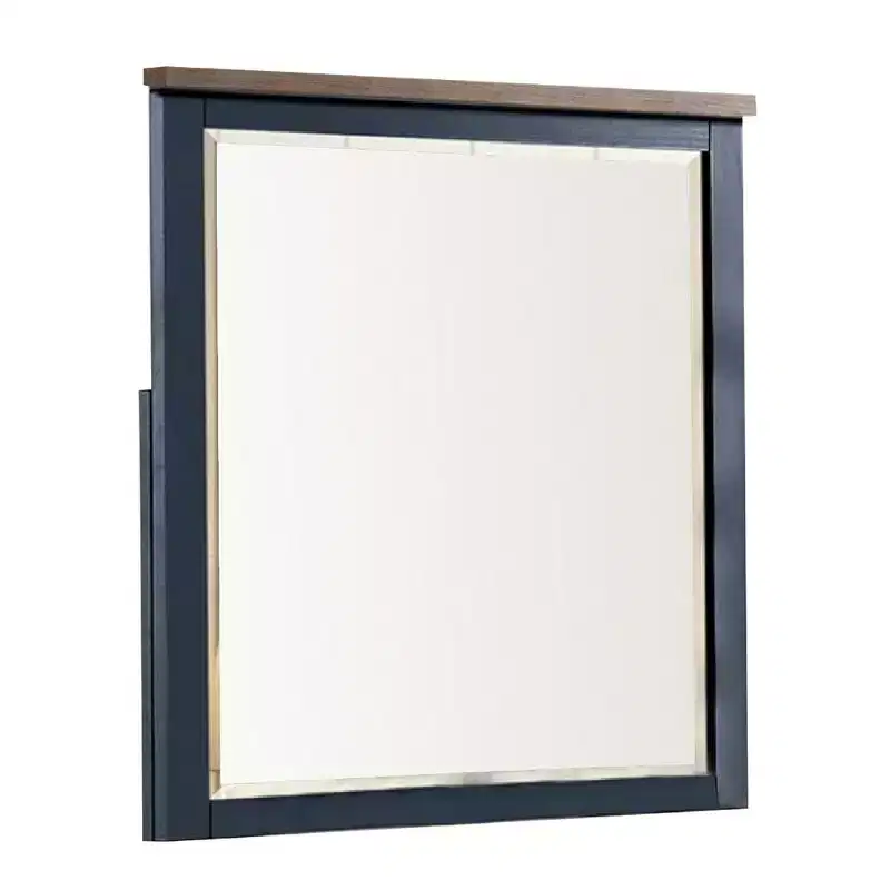 Royal Hampton 36 Inch Dresser Mirror, Blue Pinewood Frame, Dark Brown Top