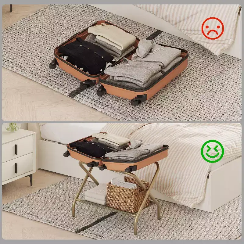 Luggage Rack for Guest Room, Folding Suitcase Stand with Shoe Shelf