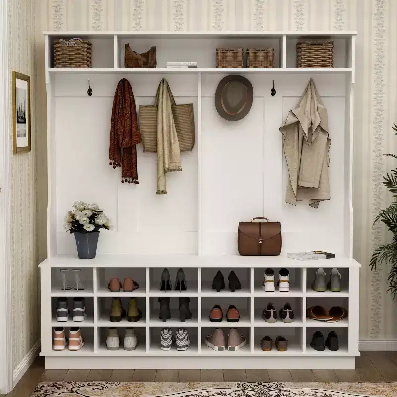 White Hall Tree with 18-Shoe Cubbies, 63