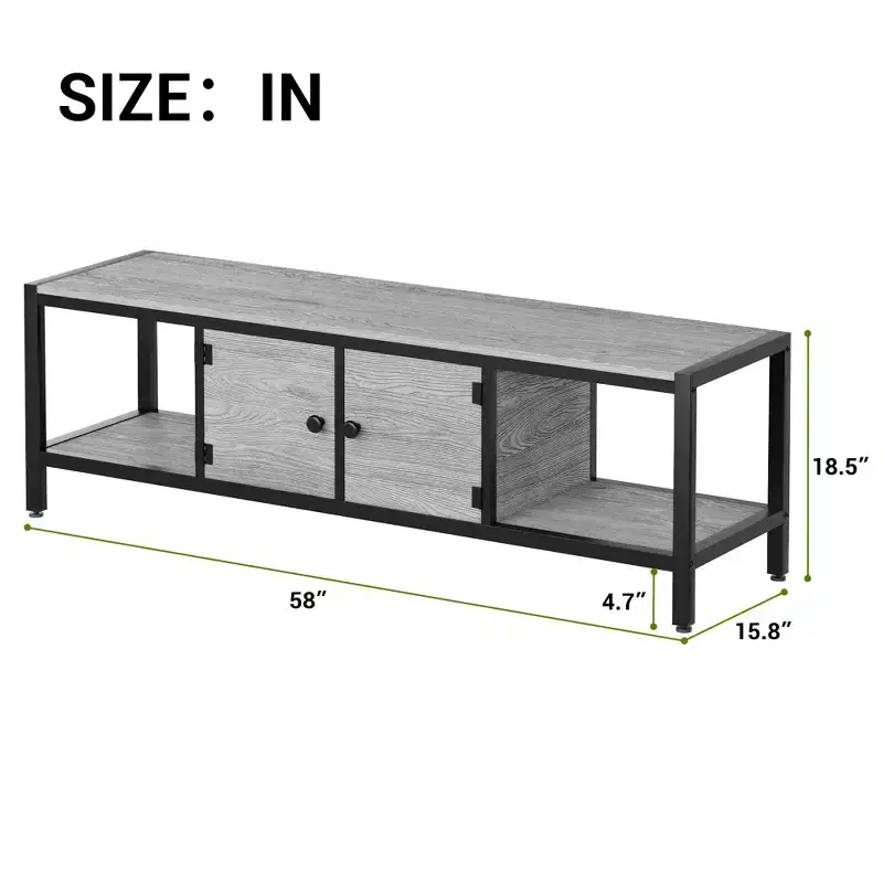 TV Stand, Rustic TV Stand with 2 Enclosed Storage Spaces and Open Compartment,Wooden TV Stand Table with Adjustable Legs, Media Entertainment Center
