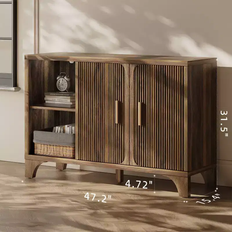 SUGIFT Modern Storage Cabinet with Adjustable Shelves, Durable Wood Frame, Raised Base and Multi-Purpose Home Organization