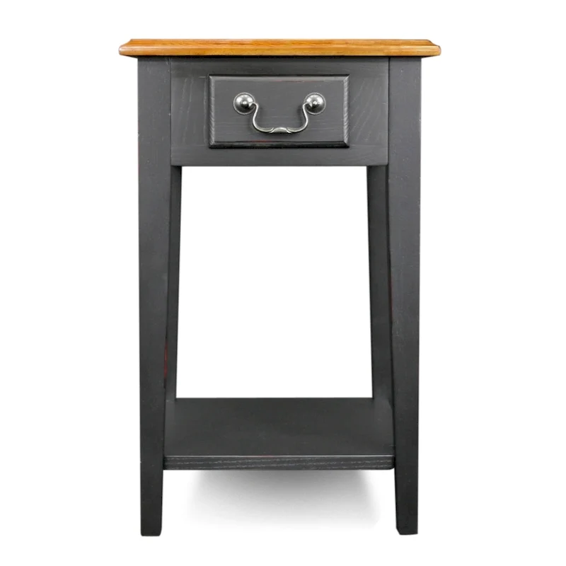 Medium Oak / Slate Black / White One-Drawer Square Side Table with Bottom Shelf