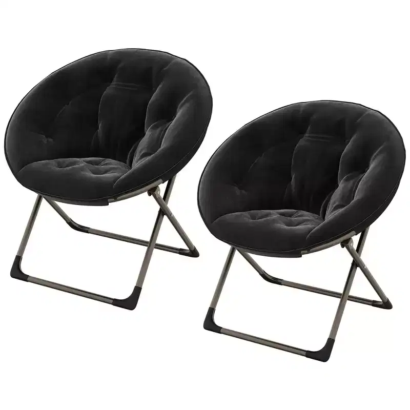 Oversized Plush Saucer Chair for Bedroom or Dorm  Foldable Accent Lounge Chair with Strong Metal Frame, Ultra Cozy Seating, Black + Gold