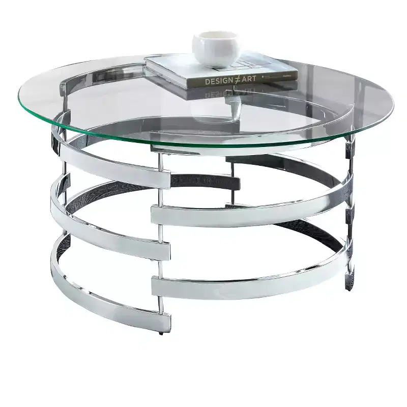 Tayside Cocktail Table Glass and Chrome - Steve Silver: Circular, Chrome Frame, Tinted Top