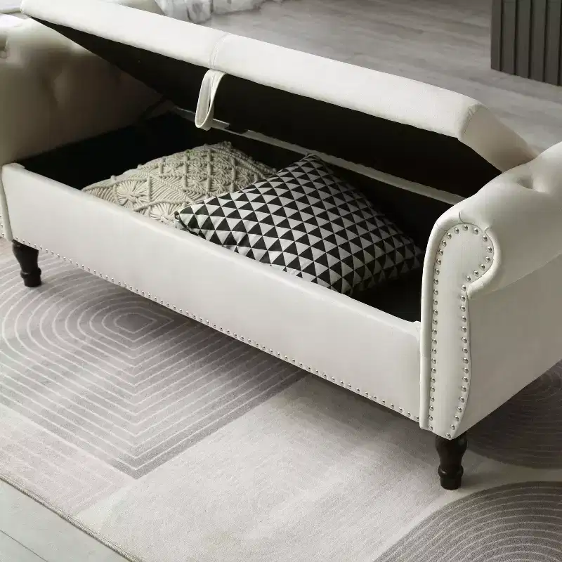 63 Storage Bench with Button Tufted & Pillow Velvet Upholstered End of Bed Bench with Wood Legs Entryway Bench for Living Room, Bedroom