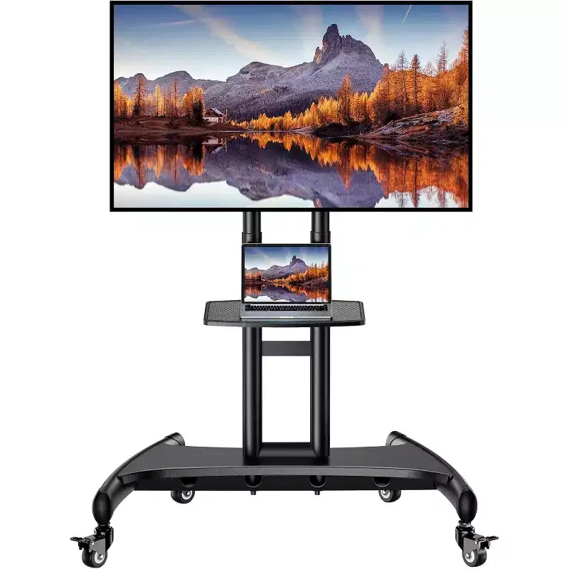 Perlegear Mobile TV Cart for 32-80 Flat/Curved TVs, Rolling Stand with Height Adjustable Shelf, Max VESA 600x400mm, Supports Up to 100 lbs