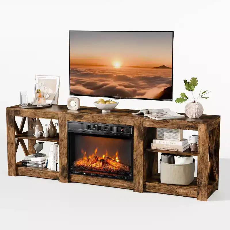 Farmhouse TV Stand with Electric Fireplace for up to 80